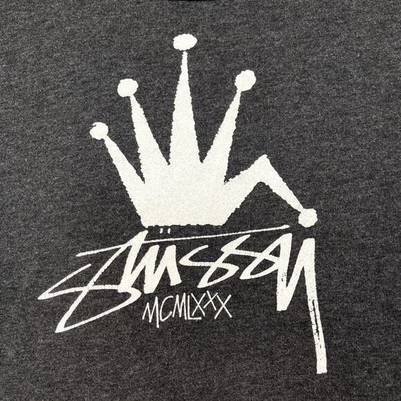 VTG Y2K Stussy Boat Neck Crown Logo Graphic Sweatshirt Gray Small Streetwear - Picture 5 of 10
